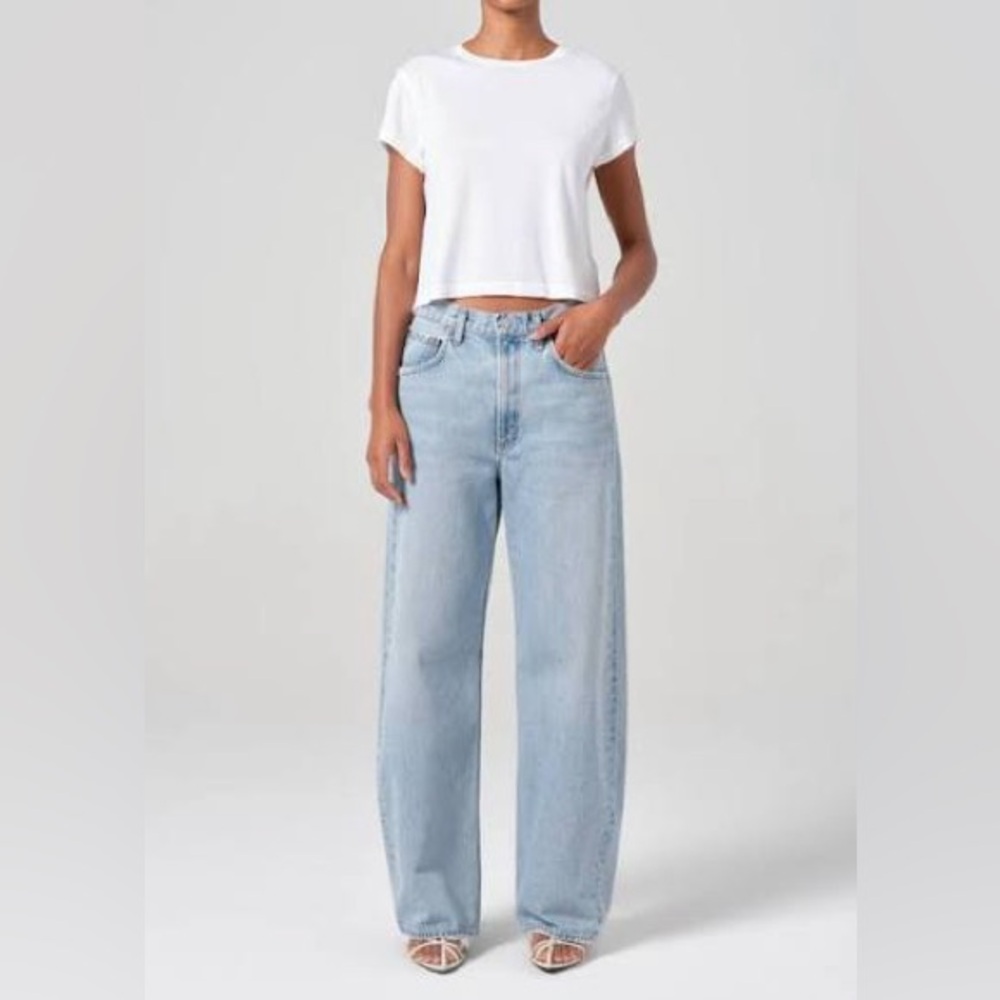 EUC AGOLDE Barrel LOW CURVE High Rise Jeans Light Blue FORCE Sz 29 $238